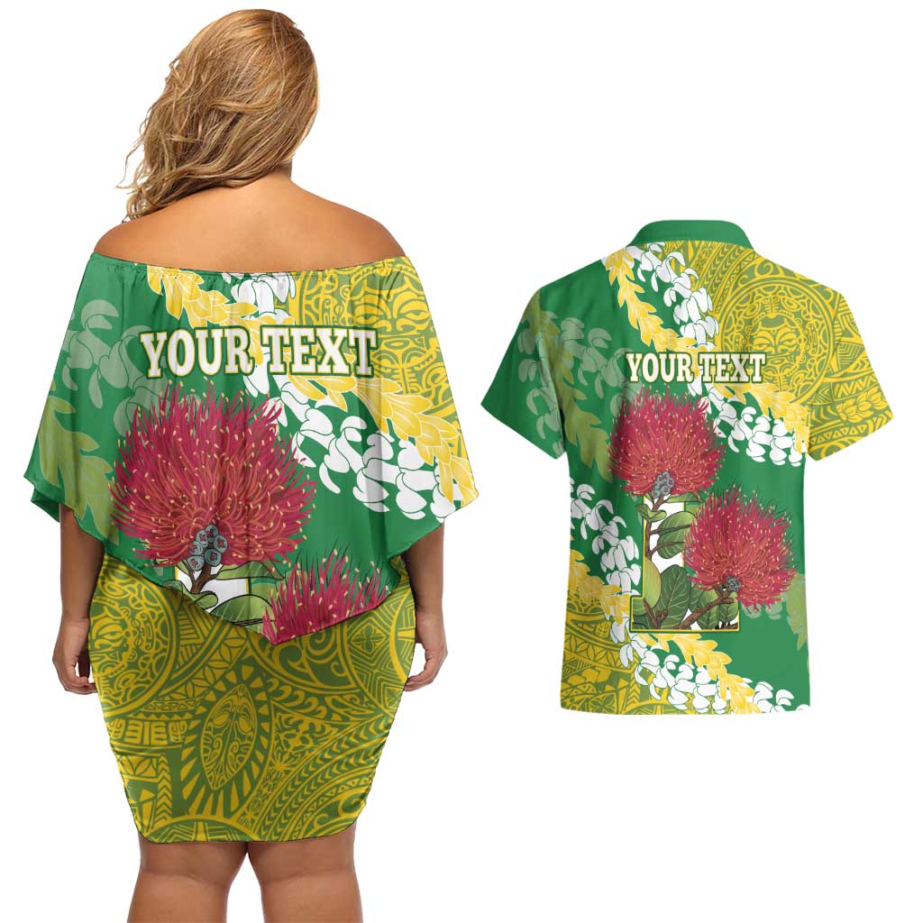 Personalized Leilehua Hawaii High School Couples Matching Off Shoulder Short Dress and Hawaiian Shirt Puakenikeni Lei Hawaiian Pattern LT14 - Polynesian Pride