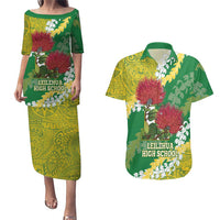 Personalized Leilehua Hawaii High School Couples Matching Puletasi and Hawaiian Shirt Puakenikeni Lei Hawaiian Pattern LT14 Green - Polynesian Pride