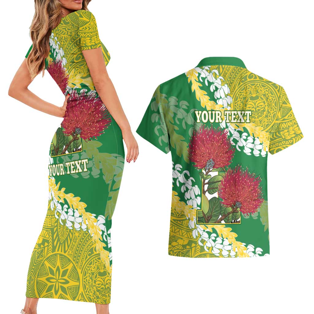 Personalized Leilehua Hawaii High School Couples Matching Short Sleeve Bodycon Dress and Hawaiian Shirt Puakenikeni Lei Hawaiian Pattern LT14 - Polynesian Pride