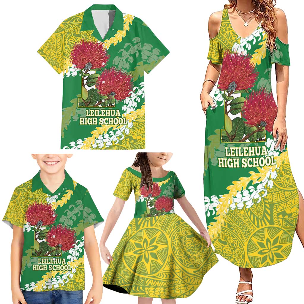 Personalized Leilehua Hawaii High School Family Matching Summer Maxi Dress and Hawaiian Shirt Puakenikeni Lei Hawaiian Pattern LT14 - Polynesian Pride