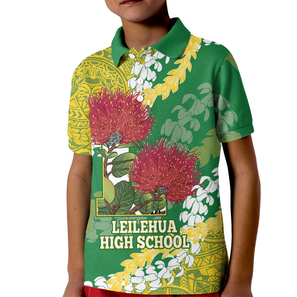 Personalized Leilehua Hawaii High School Kid Polo Shirt Puakenikeni Lei Hawaiian Pattern LT14 Kid Green - Polynesian Pride