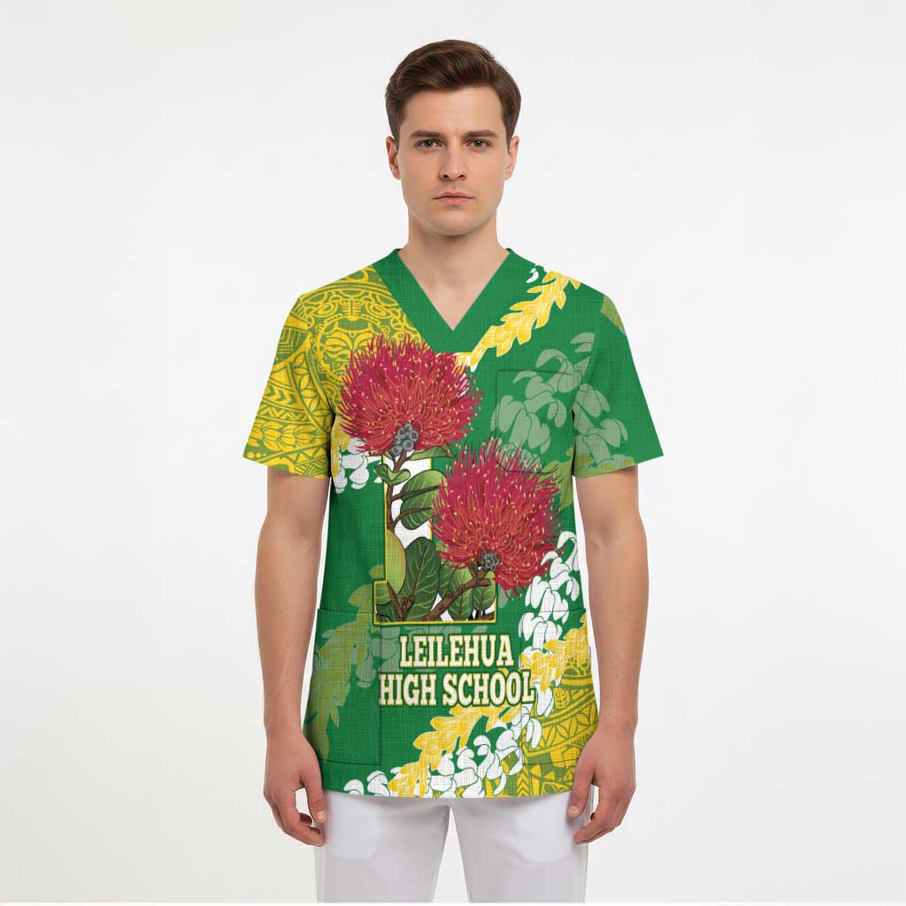 Personalized Leilehua Hawaii High School Scrub Top Puakenikeni Lei Hawaiian Pattern LT14 - Polynesian Pride