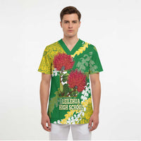 Personalized Leilehua Hawaii High School Scrub Top Puakenikeni Lei Hawaiian Pattern LT14 - Polynesian Pride