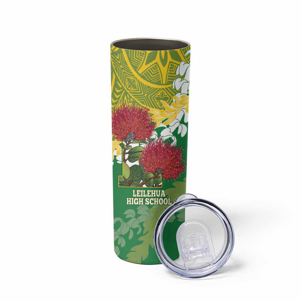 Personalized Leilehua Hawaii High School Skinny Tumbler Puakenikeni Lei Hawaiian Pattern LT14 - Polynesian Pride