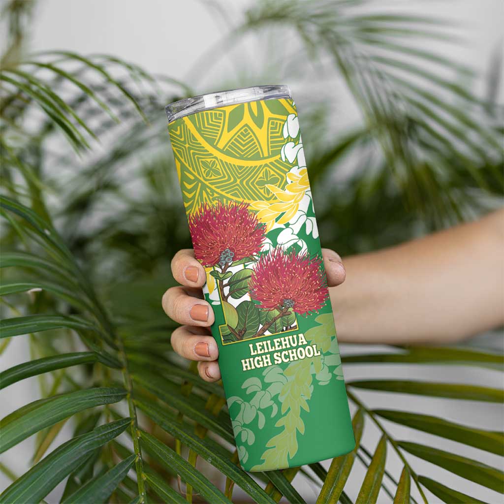 Personalized Leilehua Hawaii High School Skinny Tumbler Puakenikeni Lei Hawaiian Pattern LT14 - Polynesian Pride