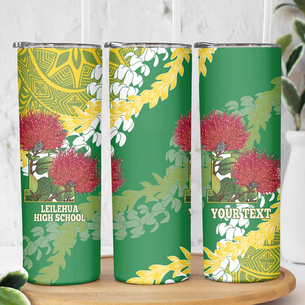 Personalized Leilehua Hawaii High School Skinny Tumbler Puakenikeni Lei Hawaiian Pattern LT14 - Polynesian Pride