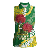 Personalized Leilehua Hawaii High School Women Sleeveless Polo Shirt Puakenikeni Lei Hawaiian Pattern LT14 Female Green - Polynesian Pride