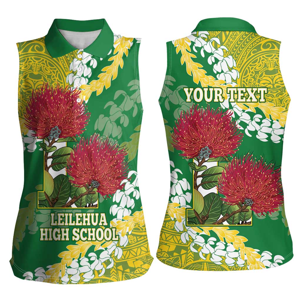 Personalized Leilehua Hawaii High School Women Sleeveless Polo Shirt Puakenikeni Lei Hawaiian Pattern LT14 - Polynesian Pride