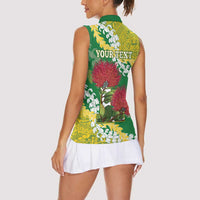 Personalized Leilehua Hawaii High School Women Sleeveless Polo Shirt Puakenikeni Lei Hawaiian Pattern LT14 - Polynesian Pride