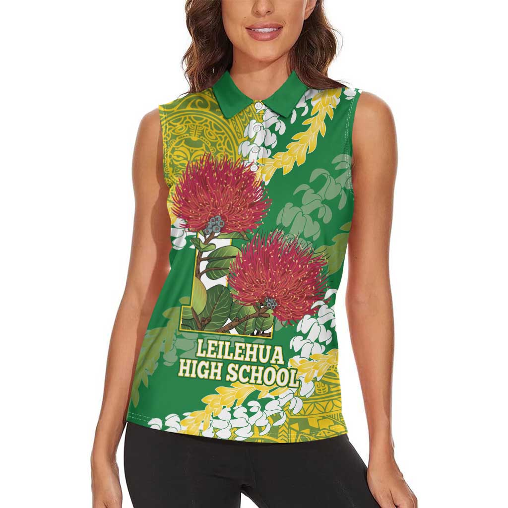 Personalized Leilehua Hawaii High School Women Sleeveless Polo Shirt Puakenikeni Lei Hawaiian Pattern LT14 - Polynesian Pride