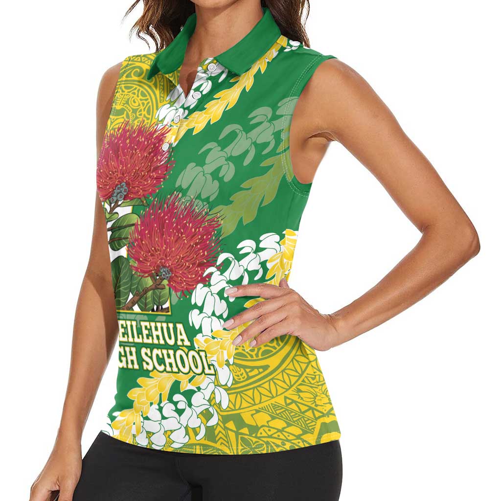 Personalized Leilehua Hawaii High School Women Sleeveless Polo Shirt Puakenikeni Lei Hawaiian Pattern LT14 - Polynesian Pride