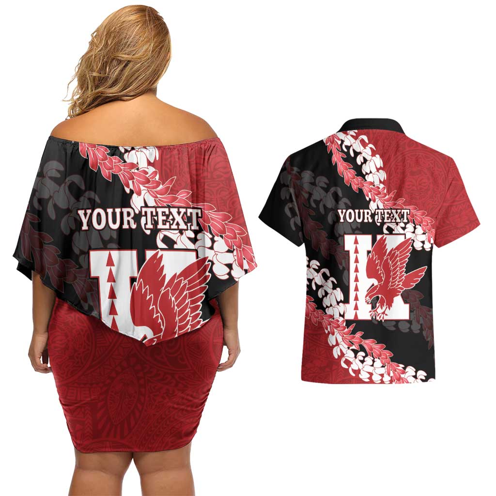 Personalized Kalani Hawaii High School Couples Matching Off Shoulder Short Dress and Hawaiian Shirt Puakenikeni Lei Hawaiian Pattern LT14 - Polynesian Pride