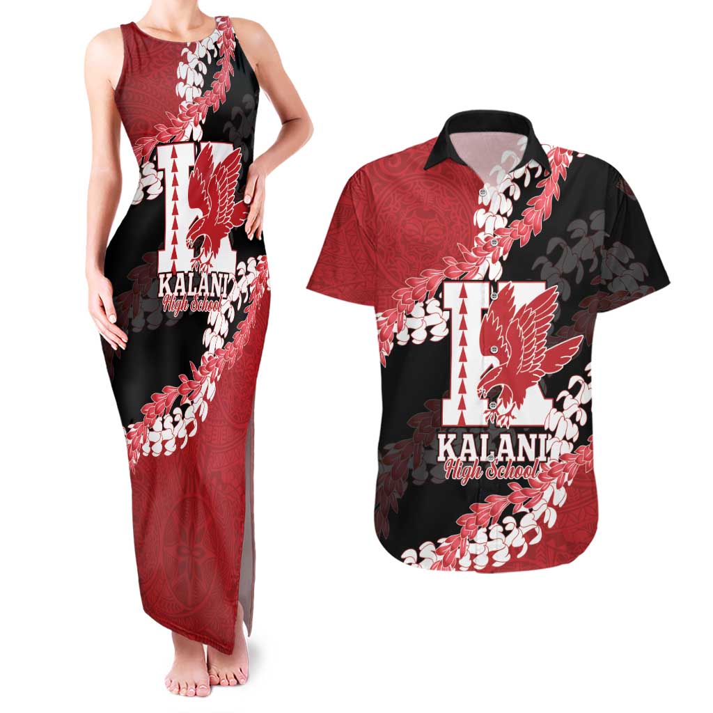 Personalized Kalani Hawaii High School Couples Matching Tank Maxi Dress and Hawaiian Shirt Puakenikeni Lei Hawaiian Pattern LT14 Red - Polynesian Pride
