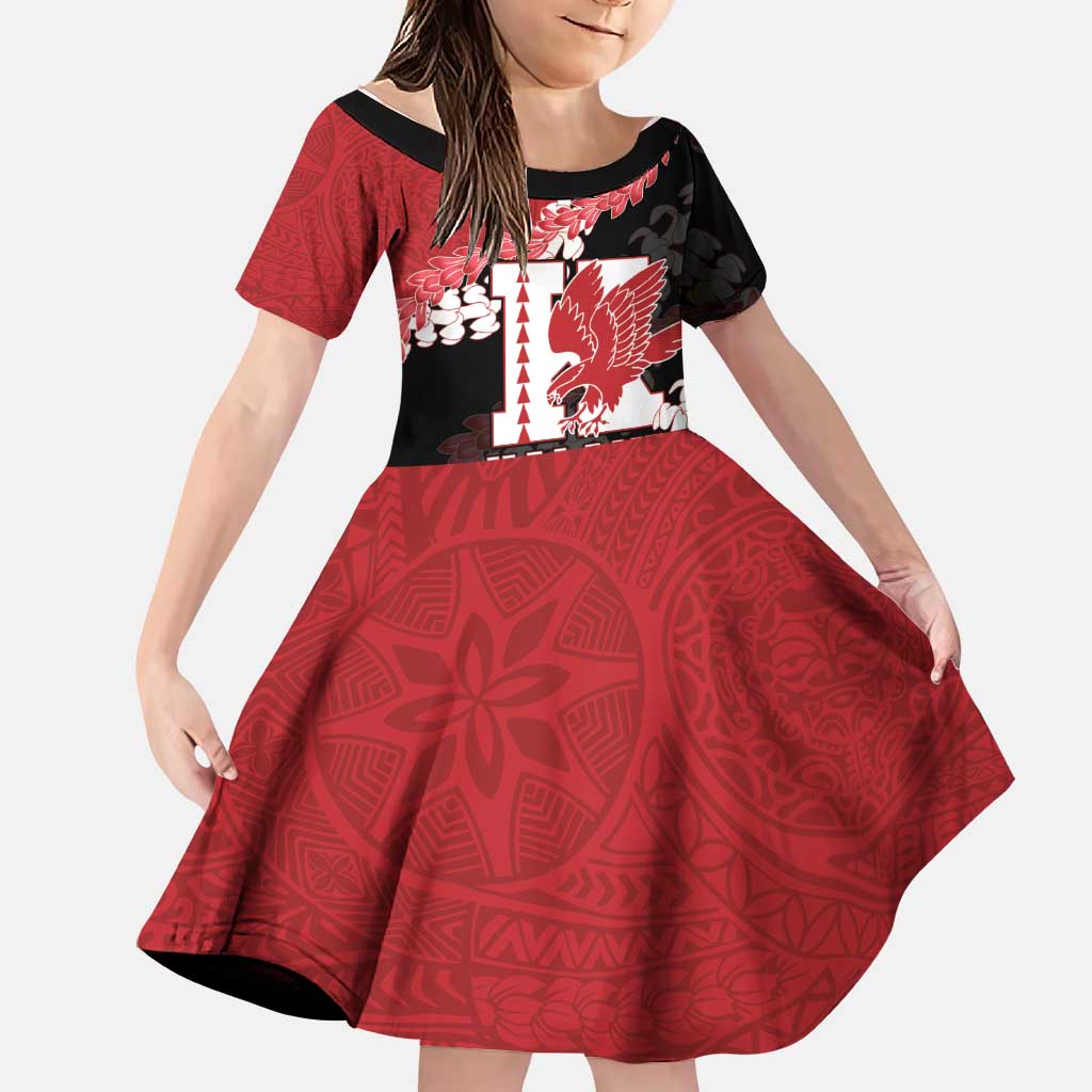 Personalized Kalani Hawaii High School Family Matching Off Shoulder Maxi Dress and Hawaiian Shirt Puakenikeni Lei Hawaiian Pattern LT14 Daughter's Dress Red - Polynesian Pride