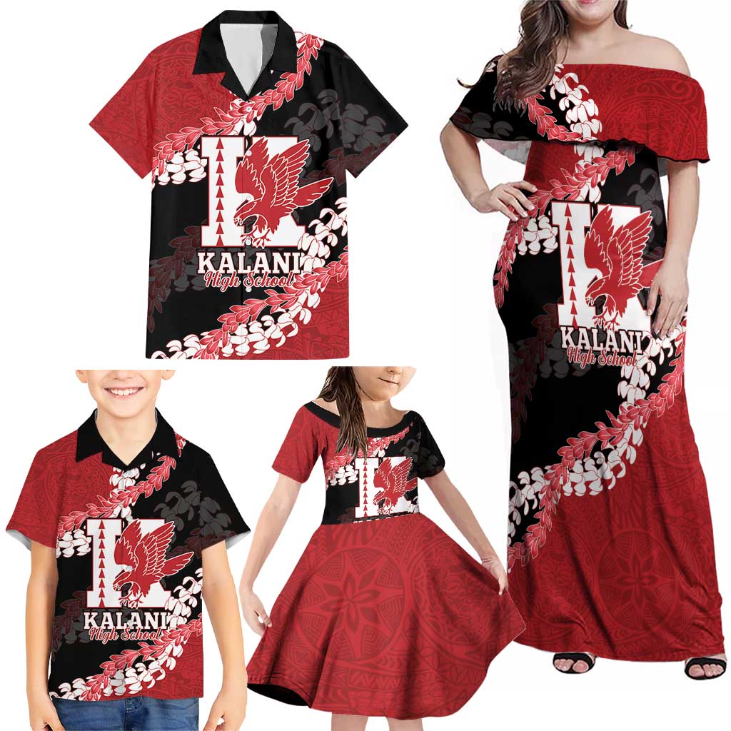Personalized Kalani Hawaii High School Family Matching Off Shoulder Maxi Dress and Hawaiian Shirt Puakenikeni Lei Hawaiian Pattern LT14 - Polynesian Pride