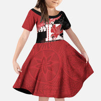 Personalized Kalani Hawaii High School Family Matching Off Shoulder Short Dress and Hawaiian Shirt Puakenikeni Lei Hawaiian Pattern LT14 Daughter's Dress Red - Polynesian Pride