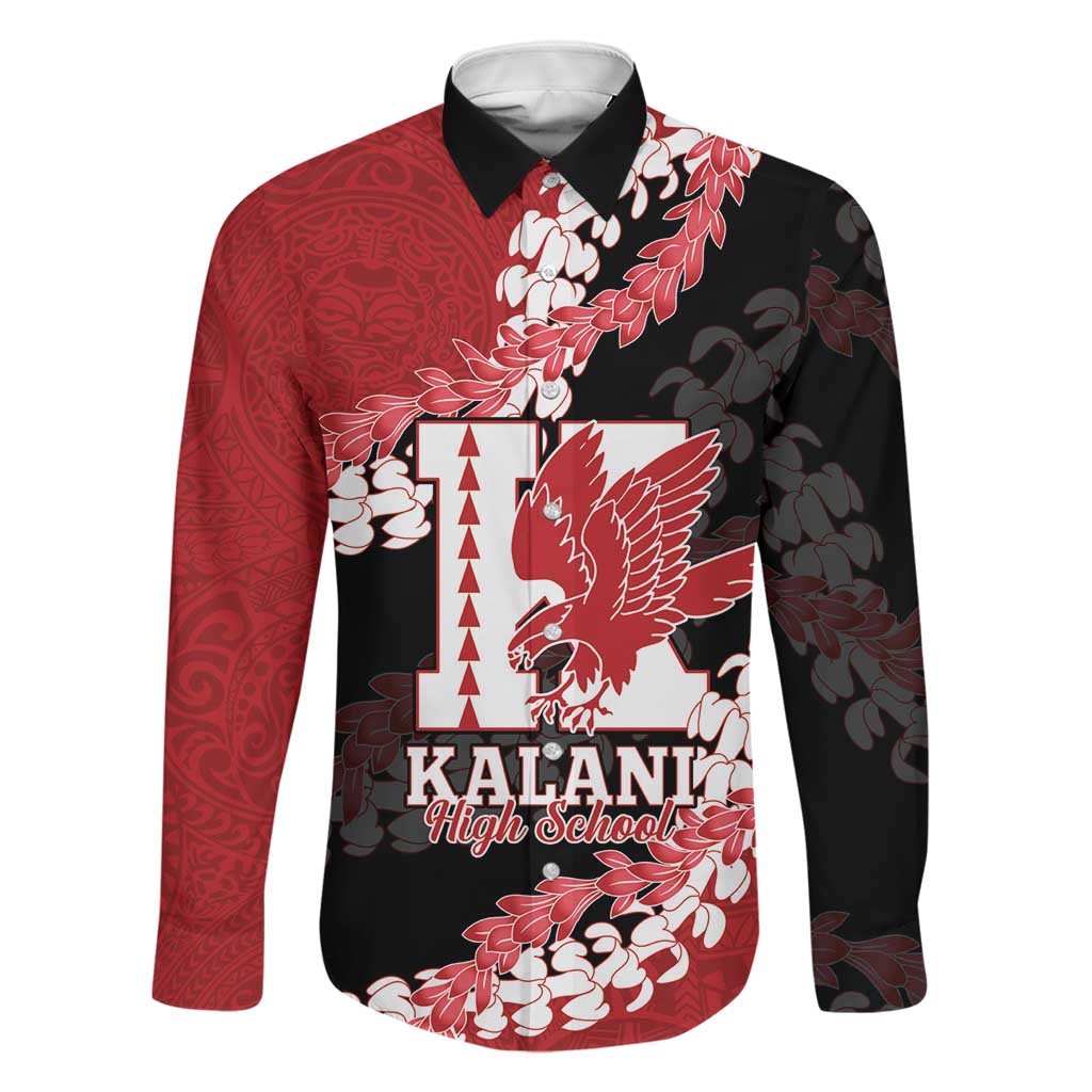 Personalized Kalani Hawaii High School Family Matching Off Shoulder Short Dress and Hawaiian Shirt Puakenikeni Lei Hawaiian Pattern LT14 Dad's Shirt - Long Sleeve Red - Polynesian Pride