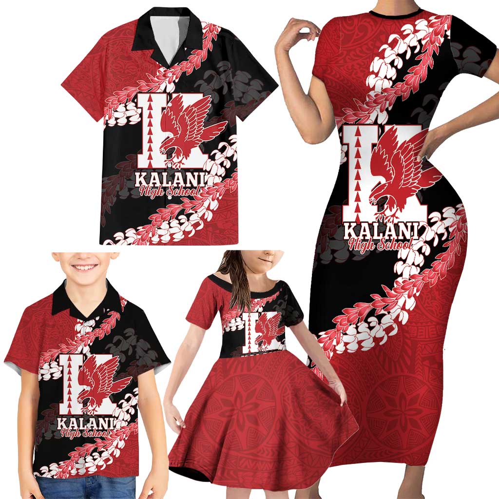 Personalized Kalani Hawaii High School Family Matching Short Sleeve Bodycon Dress and Hawaiian Shirt Puakenikeni Lei Hawaiian Pattern - Polynesian Pride