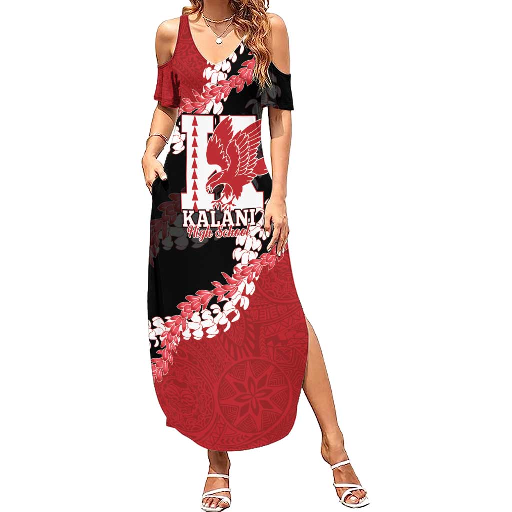 Personalized Kalani Hawaii High School Family Matching Summer Maxi Dress and Hawaiian Shirt Puakenikeni Lei Hawaiian Pattern LT14 Mom's Dress Red - Polynesian Pride