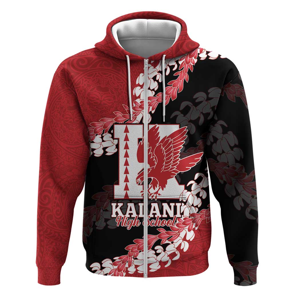 Personalized Kalani Hawaii High School Hoodie Puakenikeni Lei Hawaiian Pattern LT14 Zip Hoodie Red - Polynesian Pride