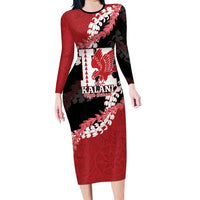 Personalized Kalani Hawaii High School Long Sleeve Bodycon Dress Puakenikeni Lei Hawaiian Pattern LT14 Long Dress Red - Polynesian Pride