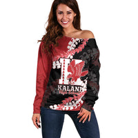 Personalized Kalani Hawaii High School Off Shoulder Sweater Puakenikeni Lei Hawaiian Pattern LT14 Women Red - Polynesian Pride