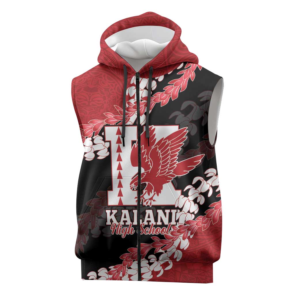 Personalized Kalani Hawaii High School Sleeveless Zip Hoodie Puakenikeni Lei Hawaiian Pattern - Polynesian Pride