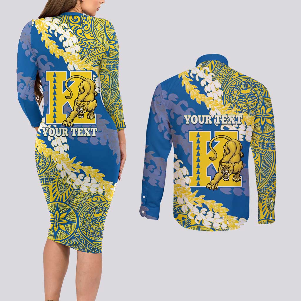 Personalized Kaiser Hawaii High School Couples Matching Long Sleeve Bodycon Dress and Long Sleeve Button Shirt Puakenikeni Lei Hawaiian Pattern LT14 - Polynesian Pride