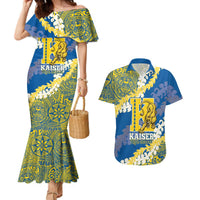 Personalized Kaiser Hawaii High School Couples Matching Mermaid Dress and Hawaiian Shirt Puakenikeni Lei Hawaiian Pattern LT14 Blue - Polynesian Pride