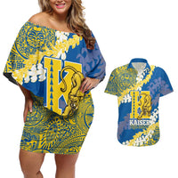 Personalized Kaiser Hawaii High School Couples Matching Off Shoulder Short Dress and Hawaiian Shirt Puakenikeni Lei Hawaiian Pattern LT14 Blue - Polynesian Pride