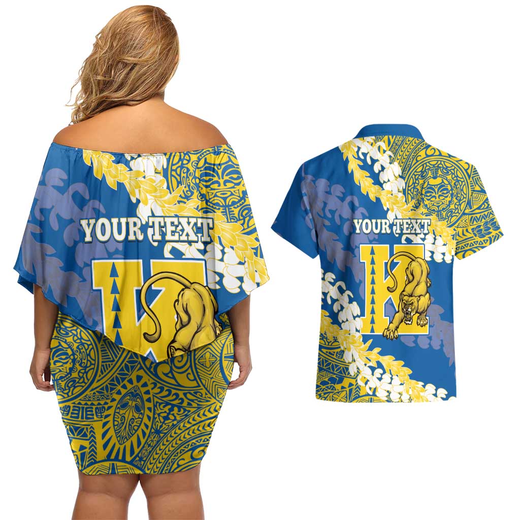 Personalized Kaiser Hawaii High School Couples Matching Off Shoulder Short Dress and Hawaiian Shirt Puakenikeni Lei Hawaiian Pattern LT14 - Polynesian Pride