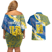 Personalized Kaiser Hawaii High School Couples Matching Off Shoulder Short Dress and Hawaiian Shirt Puakenikeni Lei Hawaiian Pattern LT14 - Polynesian Pride
