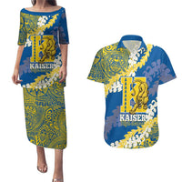 Personalized Kaiser Hawaii High School Couples Matching Puletasi and Hawaiian Shirt Puakenikeni Lei Hawaiian Pattern LT14 Blue - Polynesian Pride