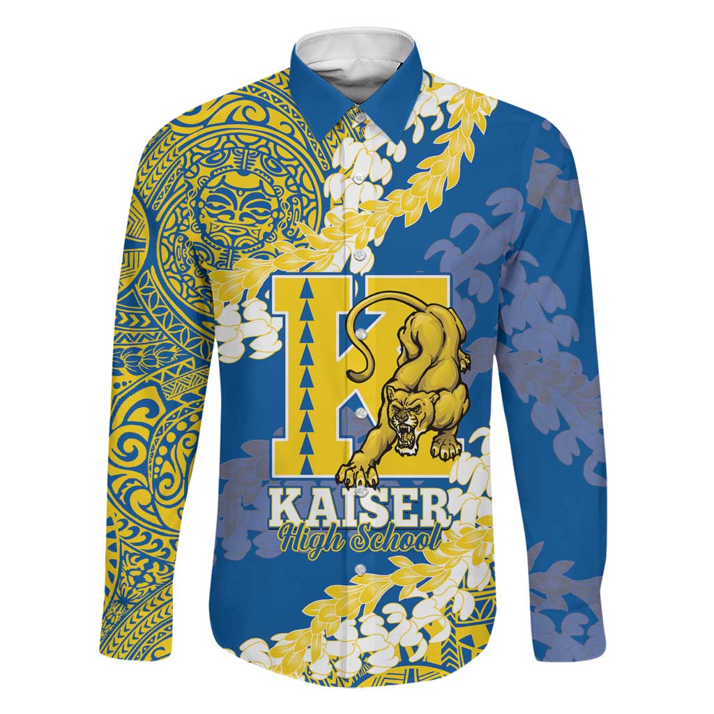 Personalized Kaiser Hawaii High School Family Matching Long Sleeve Bodycon Dress and Hawaiian Shirt Puakenikeni Lei Hawaiian Pattern LT14 Dad's Shirt - Long Sleeve Blue - Polynesian Pride
