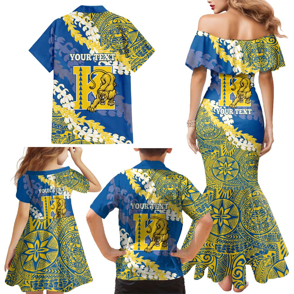 Personalized Kaiser Hawaii High School Family Matching Mermaid Dress and Hawaiian Shirt Puakenikeni Lei Hawaiian Pattern LT14 - Polynesian Pride