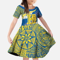 Personalized Kaiser Hawaii High School Family Matching Off Shoulder Maxi Dress and Hawaiian Shirt Puakenikeni Lei Hawaiian Pattern LT14 Daughter's Dress Blue - Polynesian Pride