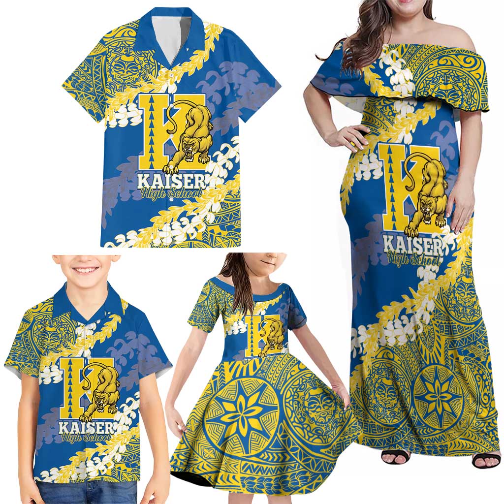 Personalized Kaiser Hawaii High School Family Matching Off Shoulder Maxi Dress and Hawaiian Shirt Puakenikeni Lei Hawaiian Pattern LT14 - Polynesian Pride