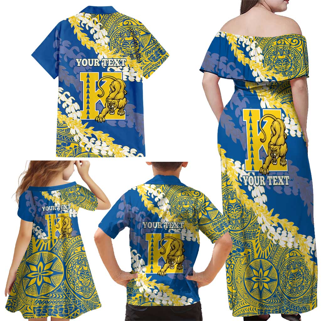 Personalized Kaiser Hawaii High School Family Matching Off Shoulder Maxi Dress and Hawaiian Shirt Puakenikeni Lei Hawaiian Pattern LT14 - Polynesian Pride