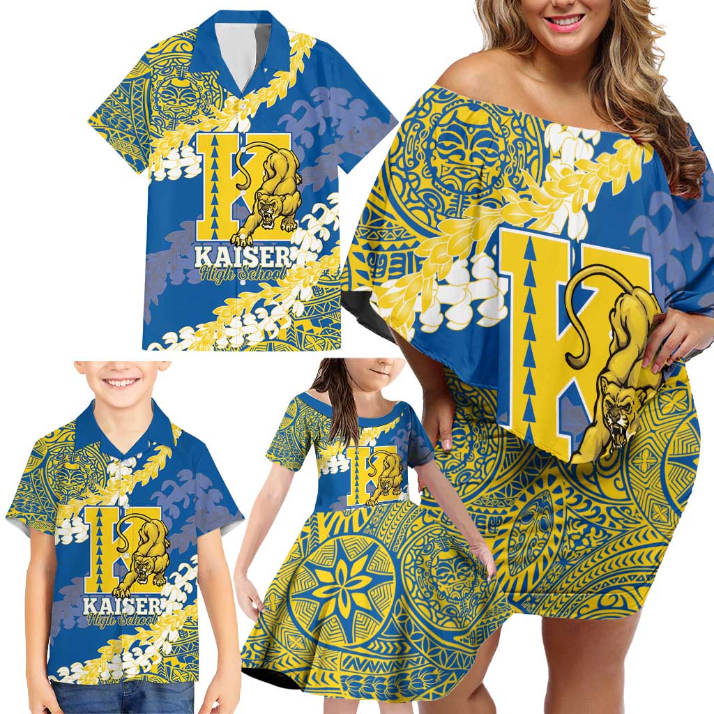 Personalized Kaiser Hawaii High School Family Matching Off Shoulder Short Dress and Hawaiian Shirt Puakenikeni Lei Hawaiian Pattern - Polynesian Pride
