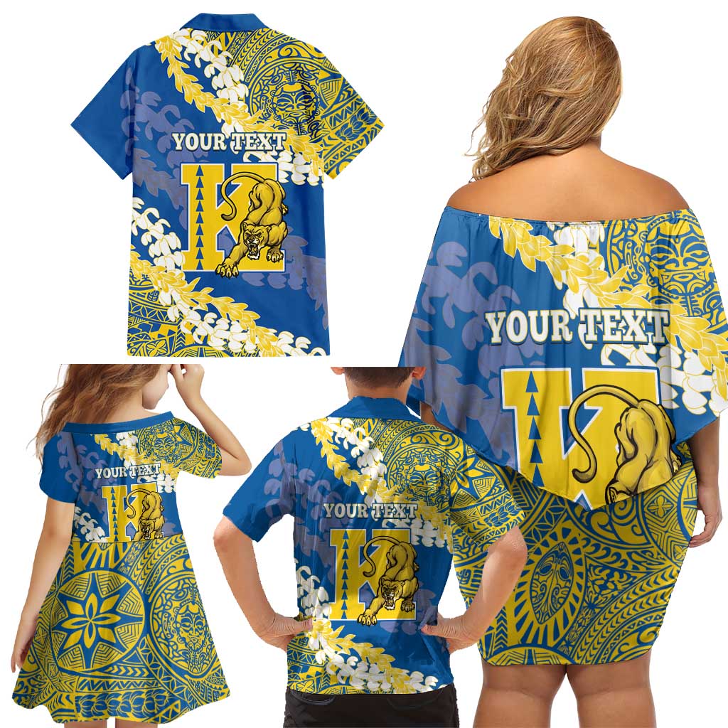 Personalized Kaiser Hawaii High School Family Matching Off Shoulder Short Dress and Hawaiian Shirt Puakenikeni Lei Hawaiian Pattern LT14 - Polynesian Pride