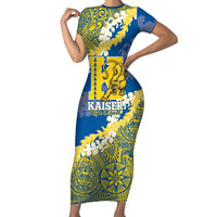 Personalized Kaiser Hawaii High School Family Matching Short Sleeve Bodycon Dress and Hawaiian Shirt Puakenikeni Lei Hawaiian Pattern LT14 Mom's Dress Blue - Polynesian Pride