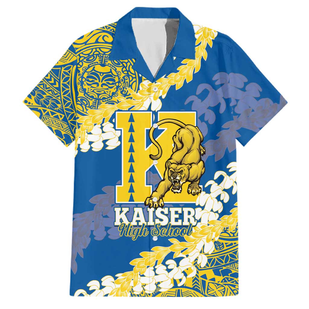 Personalized Kaiser Hawaii High School Family Matching Summer Maxi Dress and Hawaiian Shirt Puakenikeni Lei Hawaiian Pattern LT14 Dad's Shirt - Short Sleeve Blue - Polynesian Pride