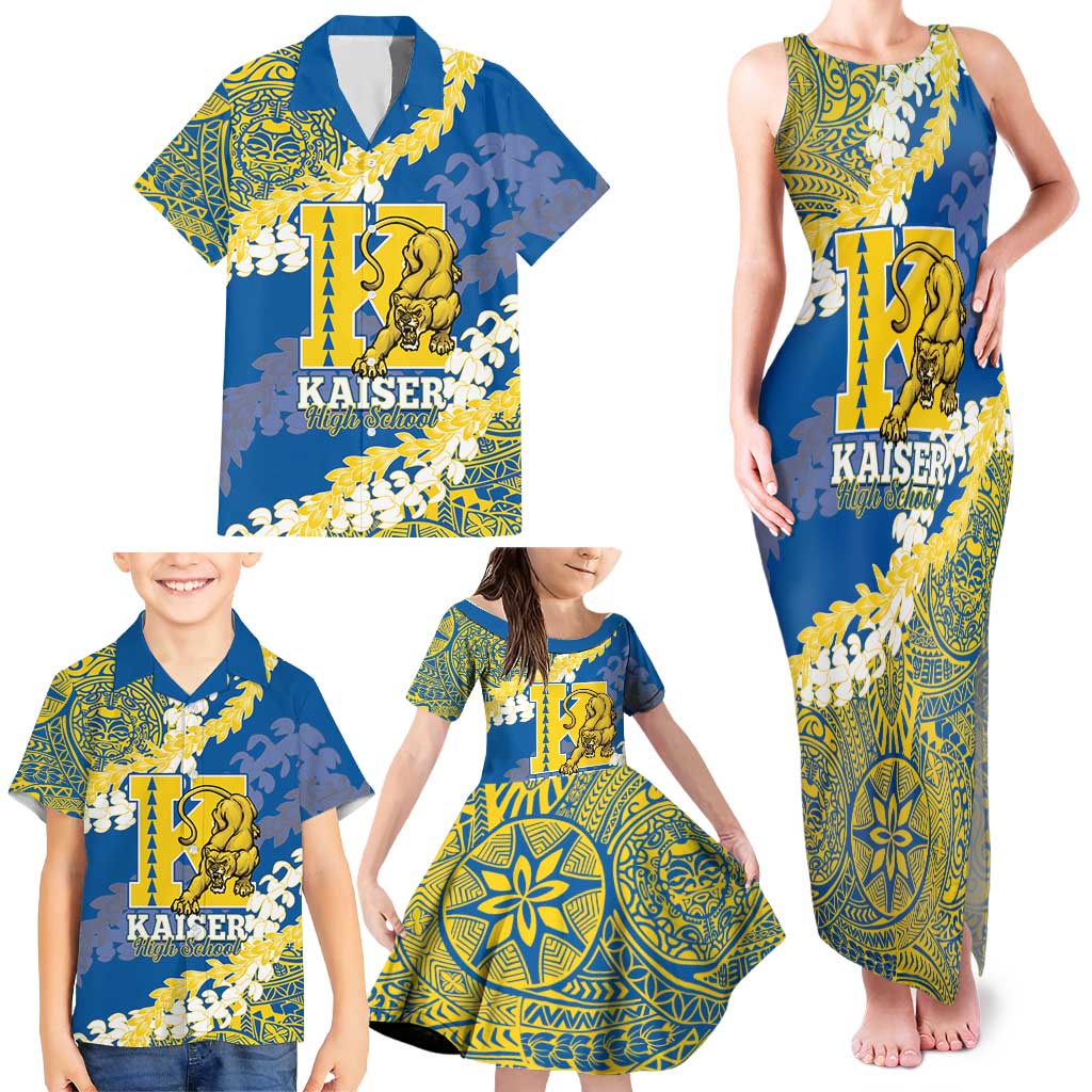 Personalized Kaiser Hawaii High School Family Matching Tank Maxi Dress and Hawaiian Shirt Puakenikeni Lei Hawaiian Pattern LT14 - Polynesian Pride