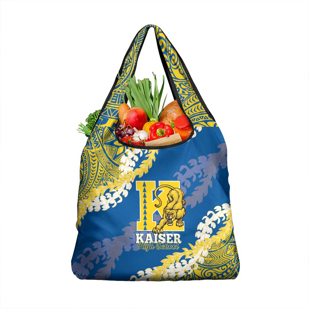 Kaiser Hawaii High School Grocery Bag Puakenikeni Lei Hawaiian Pattern LT14 1-pack One Size Blue - Polynesian Pride