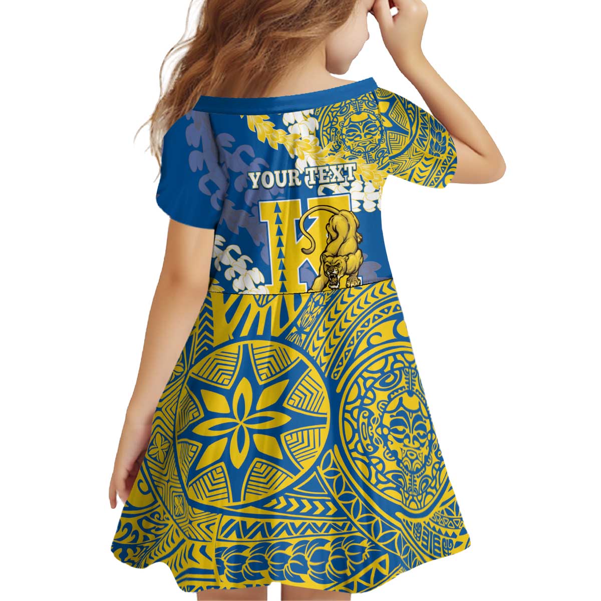 Personalized Kaiser Hawaii High School Kid Short Sleeve Dress Puakenikeni Lei Hawaiian Pattern LT14 - Polynesian Pride