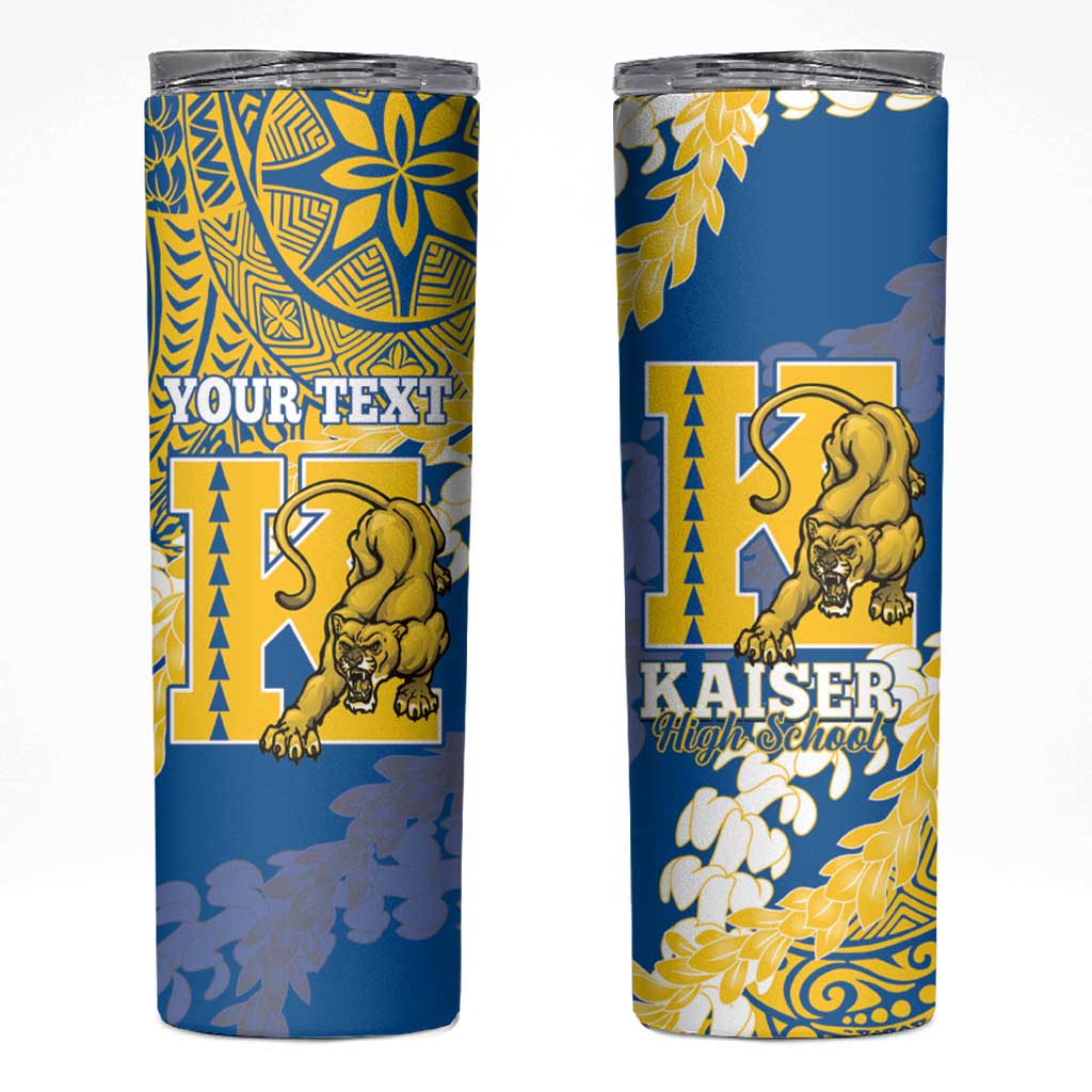 Personalized Kaiser Hawaii High School Skinny Tumbler Puakenikeni Lei Hawaiian Pattern LT14 Blue - Polynesian Pride