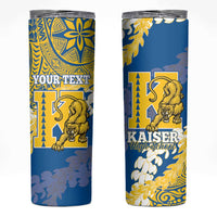 Personalized Kaiser Hawaii High School Skinny Tumbler Puakenikeni Lei Hawaiian Pattern LT14 Blue - Polynesian Pride