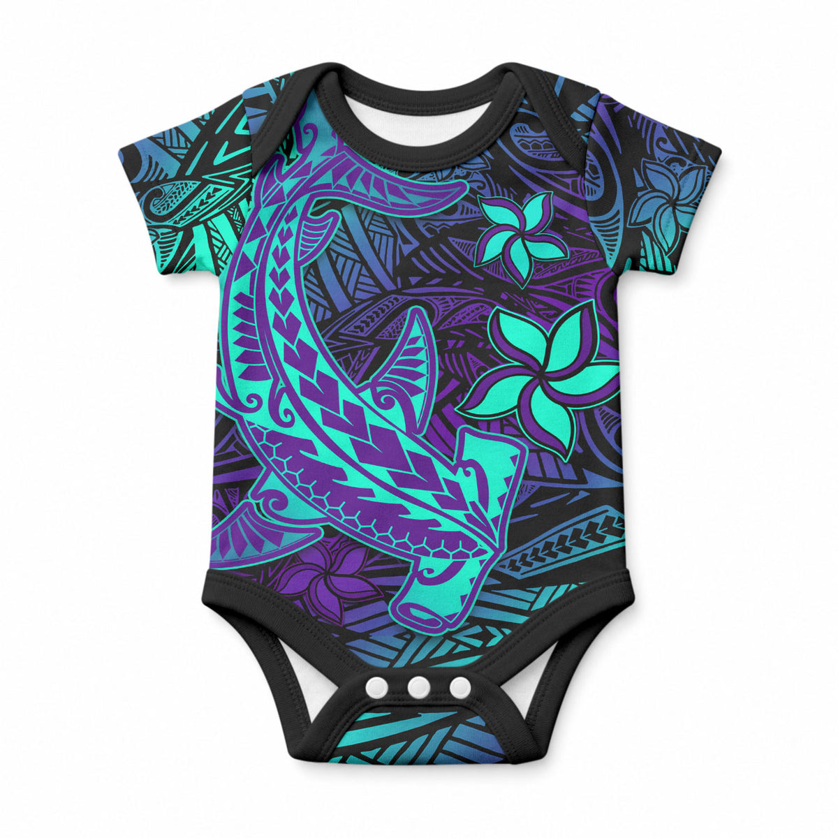 Personalised Purple Paradise Hawaiian Tribal Hammerhead Shark Baby Onesie