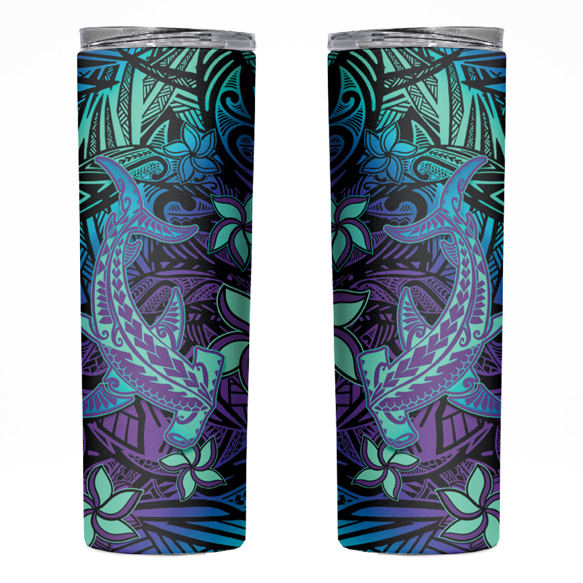 Purple Paradise Hawaiian Tribal Hammerhead Shark Skinny Tumbler LT14 Purple - Polynesian Pride