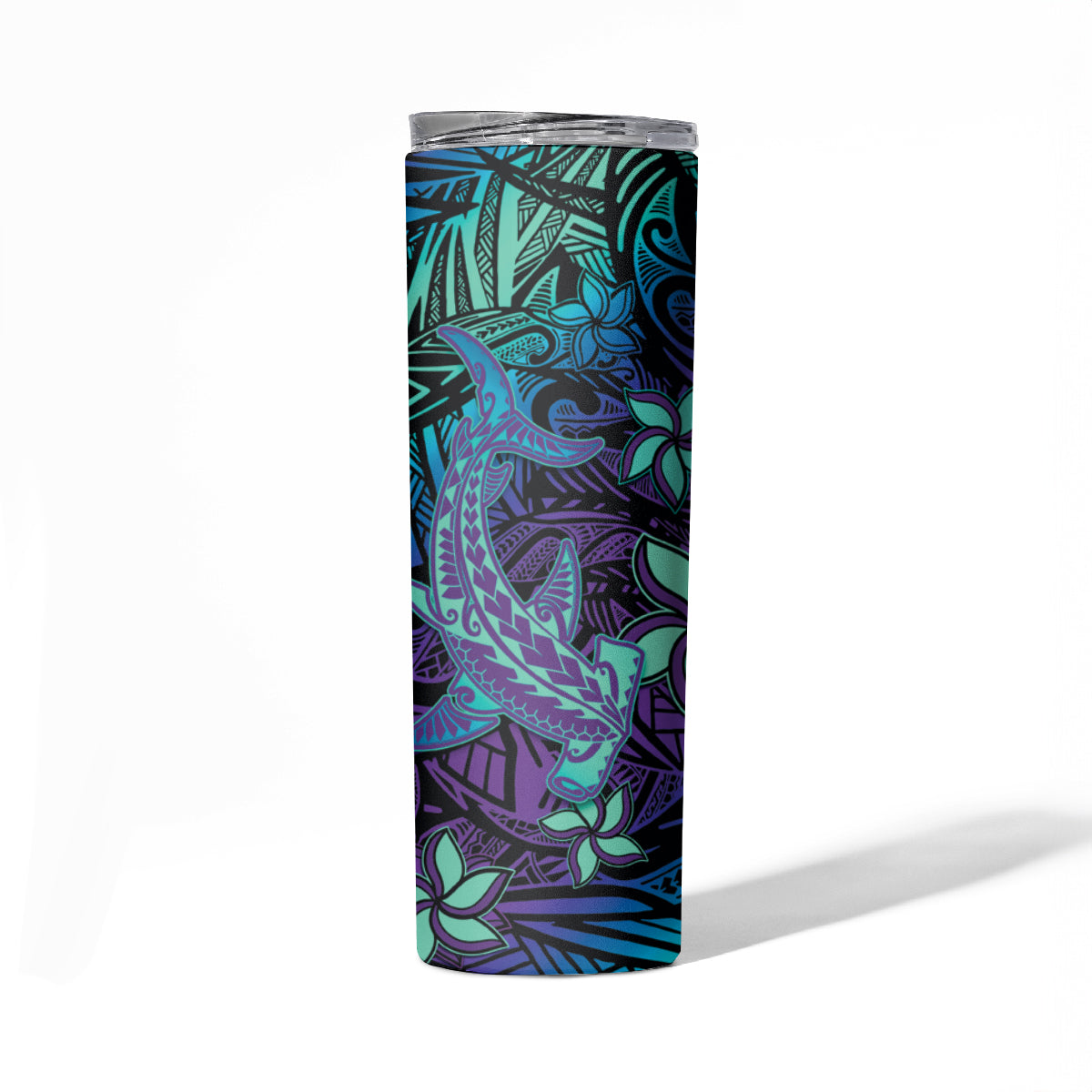 Purple Paradise Hawaiian Tribal Hammerhead Shark Skinny Tumbler LT14 - Polynesian Pride
